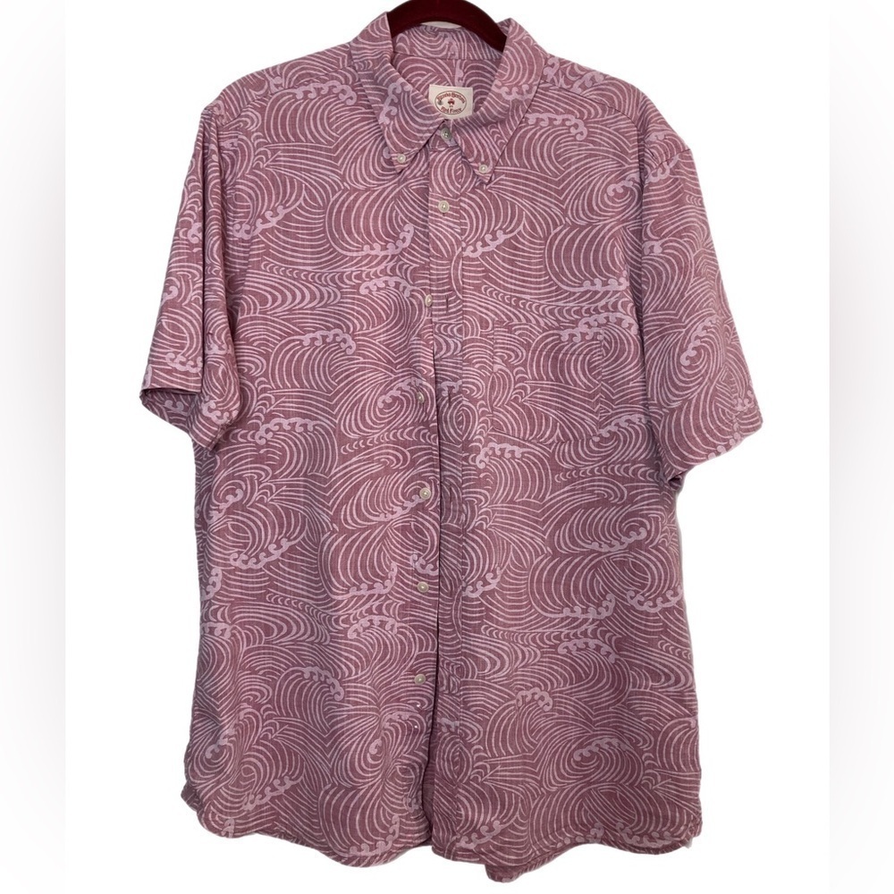 Brooks brothers pink wave pattern short sleeve button up blouse
